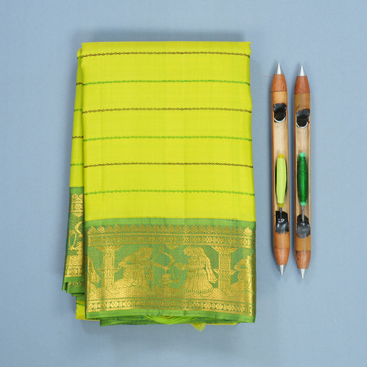 Hayagrivas Handloom Lime Green Kanjivaram Silk Saree with Green Border KBF796H9-1