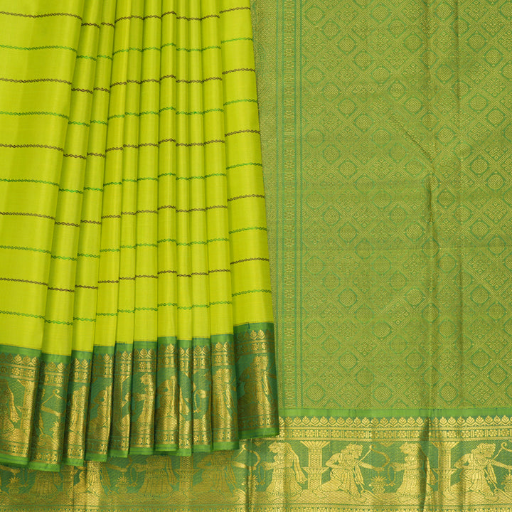 Hayagrivas Handloom Lime Green Kanjivaram Silk Saree with Green Border KBF796H9-1