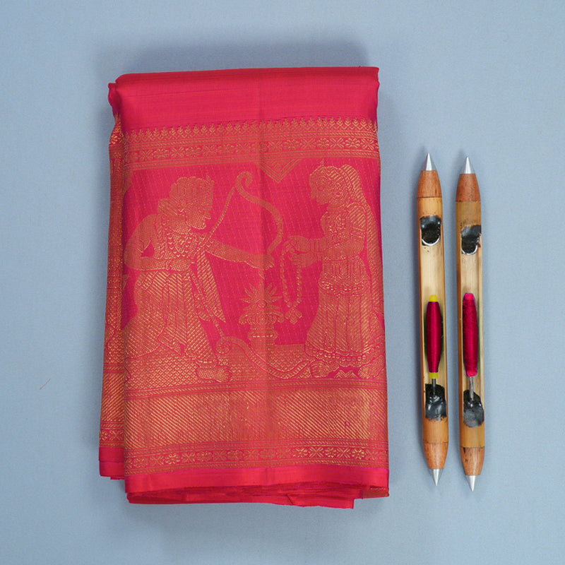 Hayagrivas Handloom Reddish-Pink Kanjivaram Silk Saree KBF799H1-1