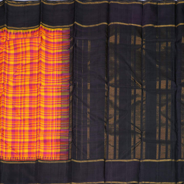Hayagrivas Handloom Multicolour Checks Kanjivaram Silk Saree with Kanchana Brown Border KBF800H10-2