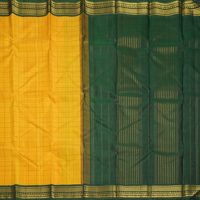 Hayagrivas Handloom Mustard Yellow Kanjivaram Silk Saree with Peacock Green Border KBF800H2-2