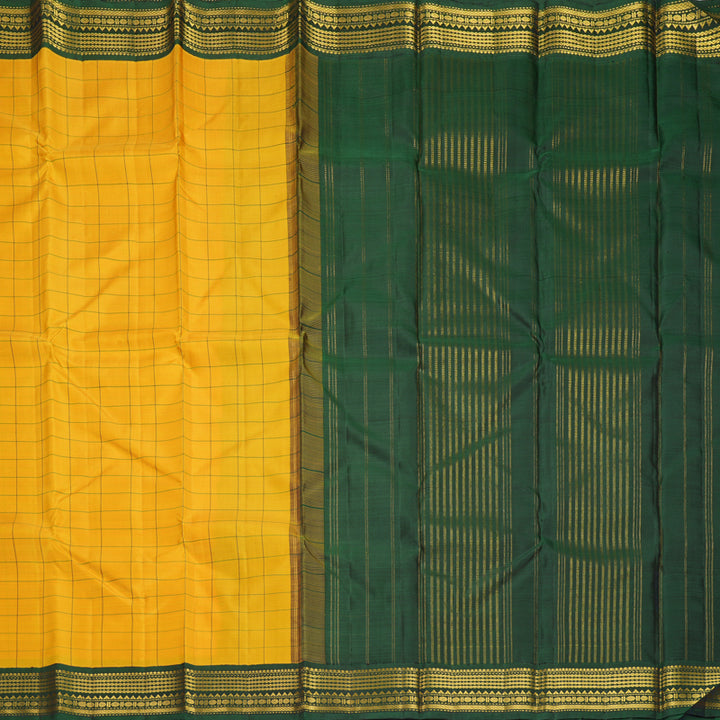 Hayagrivas Handloom Mustard Yellow Kanjivaram Silk Saree with Peacock Green Border KBF800H2-2
