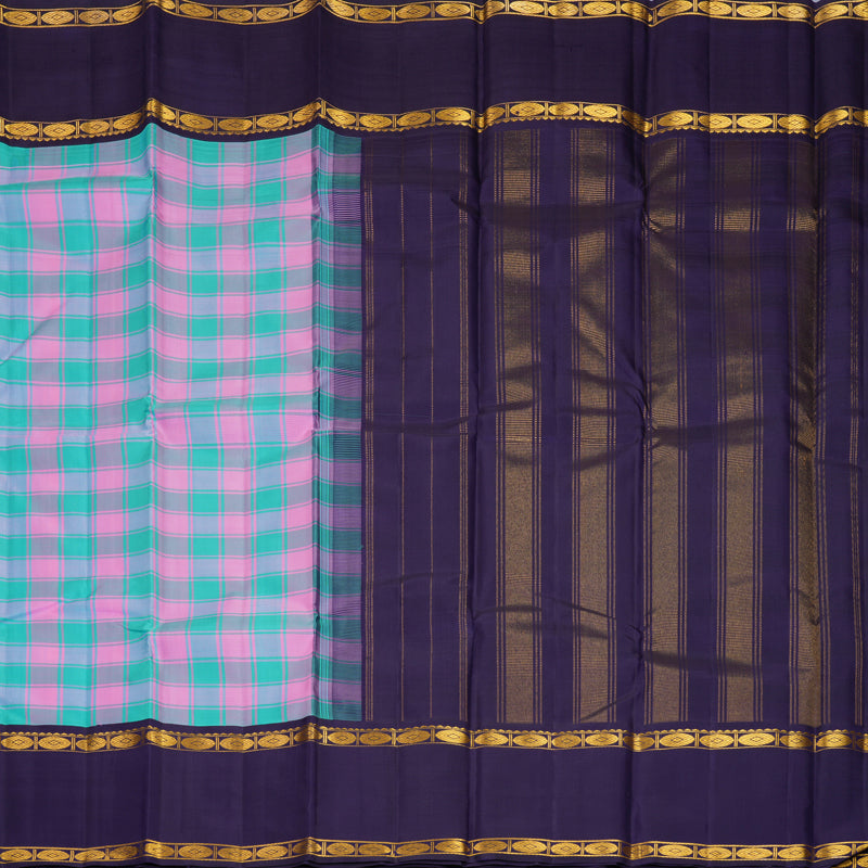 Hayagrivas Handloom Multicolour Checks Kanjivaram Silk Saree with Midnight Blue Border KBF800H9-1