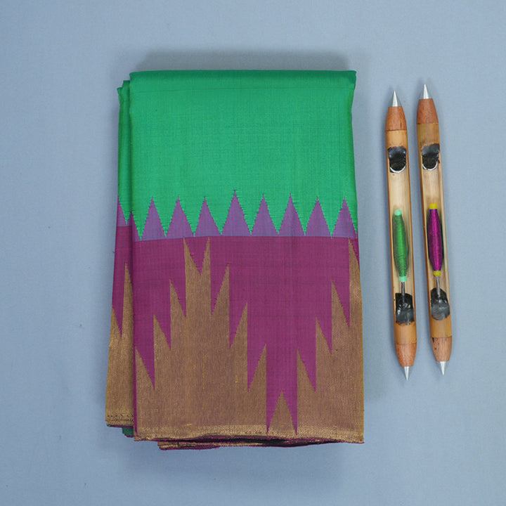Hayagrivas Handloom Meenakshi Green Kanjivaram Silk Saree with Purple Border KBF803H5-1