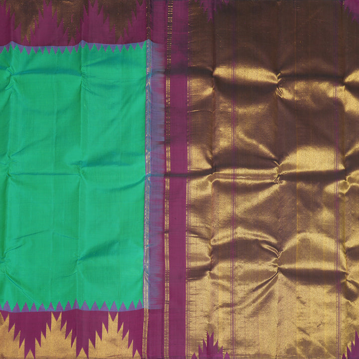 Hayagrivas Handloom Meenakshi Green Kanjivaram Silk Saree with Purple Border KBF803H5-1