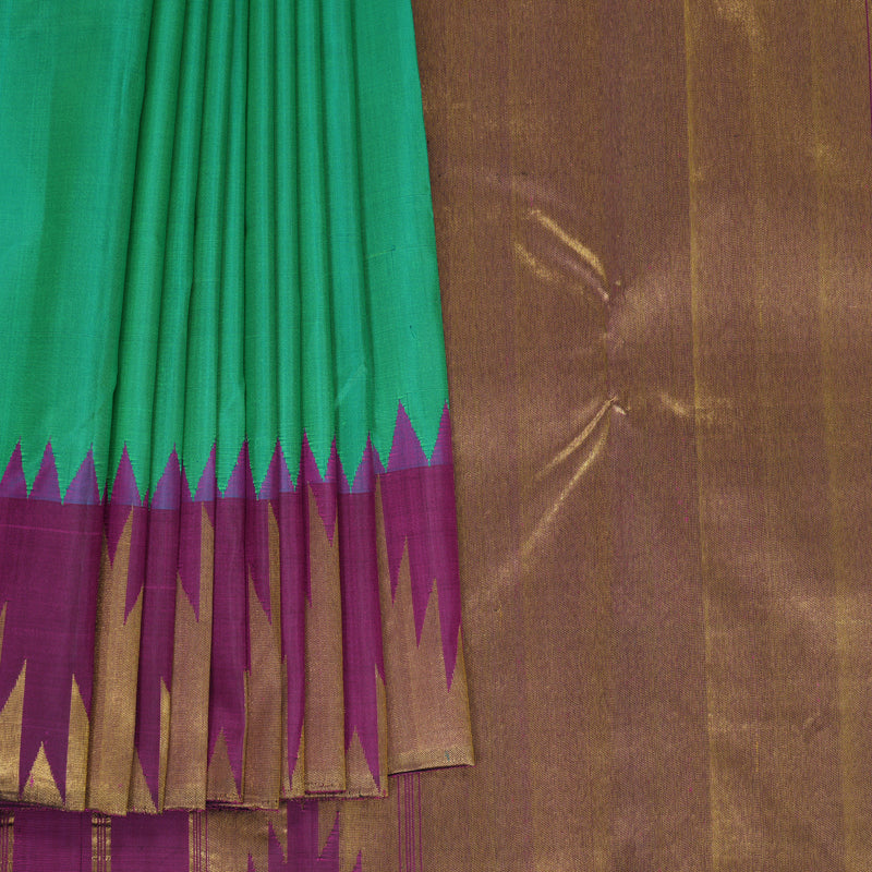 Hayagrivas Handloom Meenakshi Green Kanjivaram Silk Saree with Purple Border KBF803H5-1