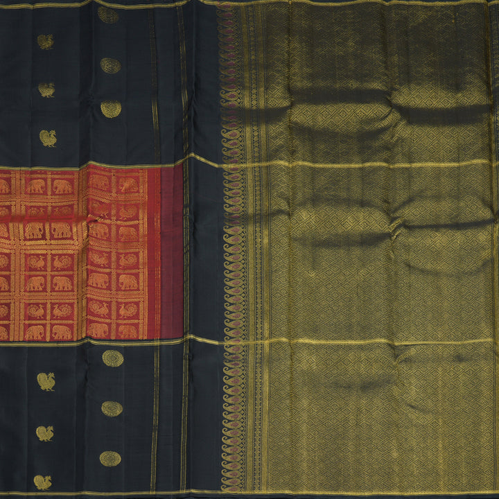 Hayagrivas Handloom Araku Maroon Kanjivaram Silk Saree with Black Border KBF804H4-1