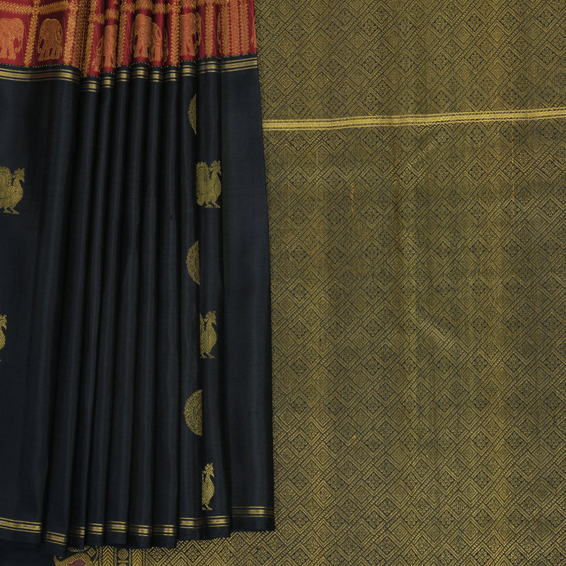 Hayagrivas Handloom Araku Maroon Kanjivaram Silk Saree with Black Border KBF804H4-1