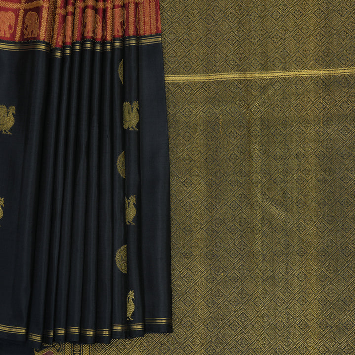 Hayagrivas Handloom Araku Maroon Kanjivaram Silk Saree with Black Border KBF804H4-1