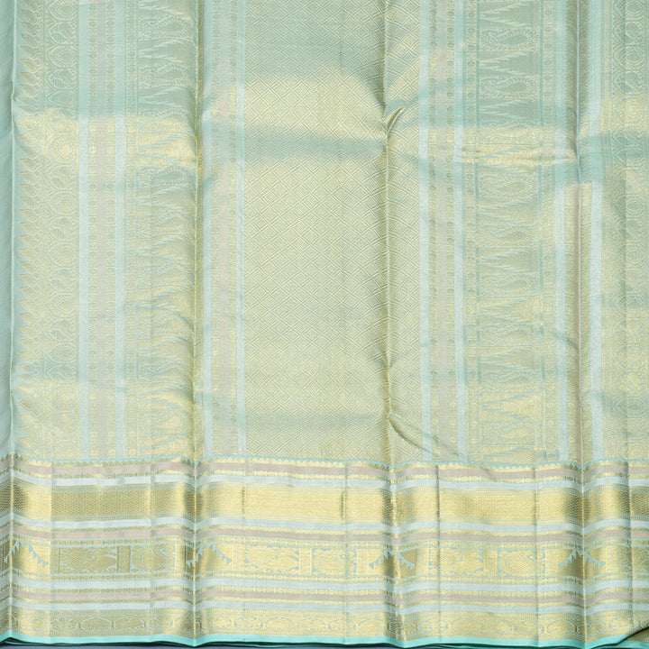 Hayagrivas Handloom Greige Kanjivaram Silk Saree with Powder Blue Border KBF804H6-1