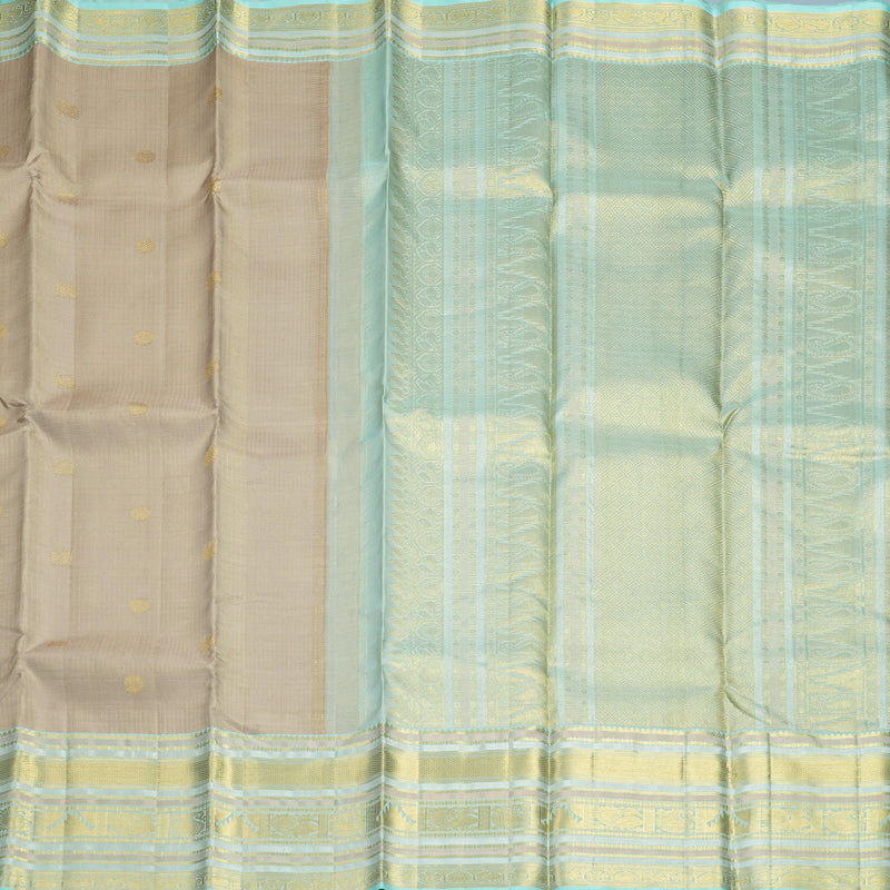 Hayagrivas Handloom Greige Kanjivaram Silk Saree with Powder Blue Border KBF804H6-1