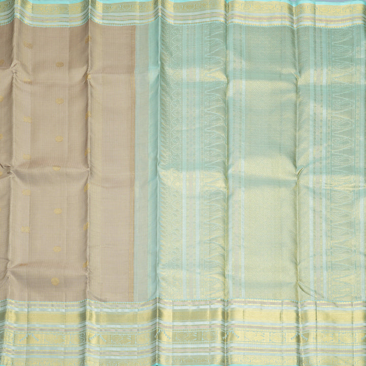 Hayagrivas Handloom Greige Kanjivaram Silk Saree with Powder Blue Border KBF804H6-1