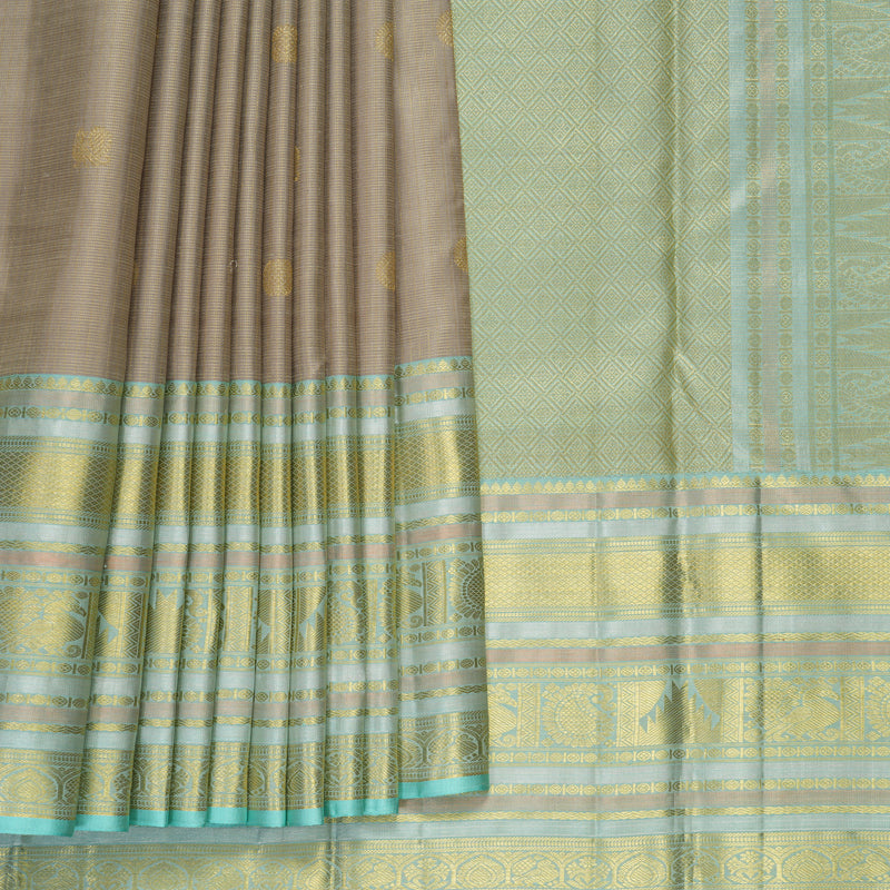 Hayagrivas Handloom Greige Kanjivaram Silk Saree with Powder Blue Border KBF804H6-1