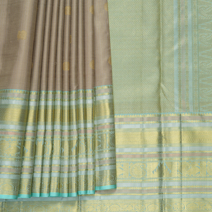 Hayagrivas Handloom Greige Kanjivaram Silk Saree with Powder Blue Border KBF804H6-1