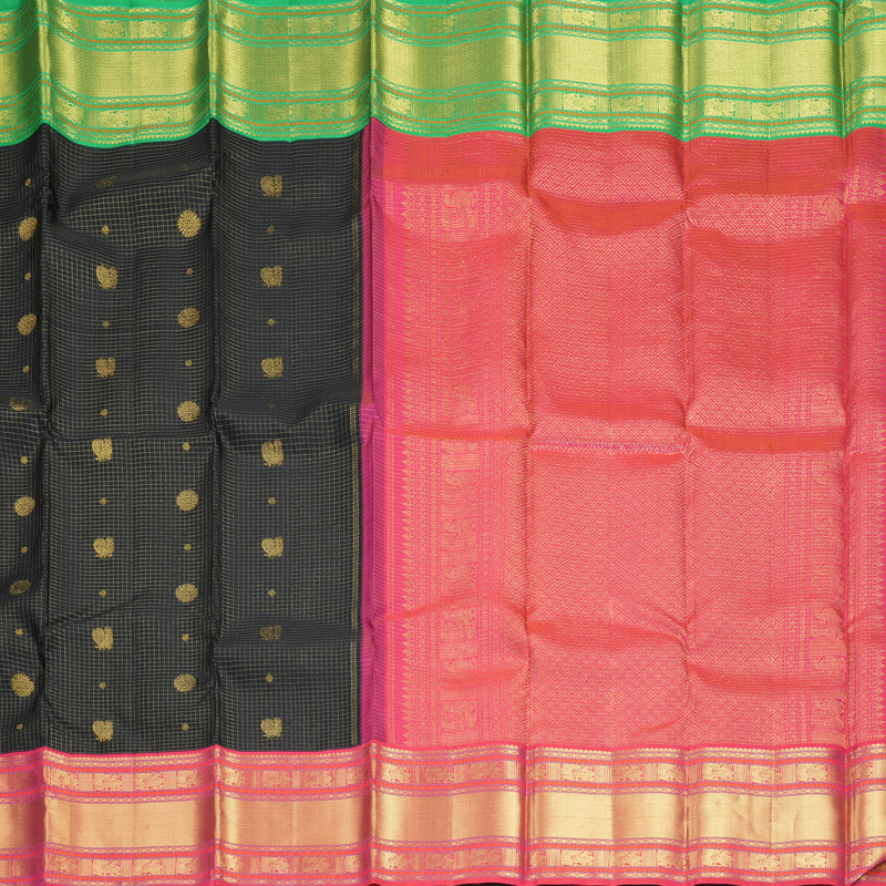 Hayagrivas Handloom Black Kanjivaram Silk Saree with Ganga Jamuna Border KBF804H7-1