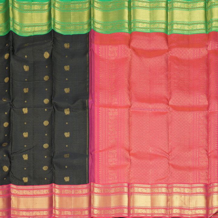 Hayagrivas Handloom Black Kanjivaram Silk Saree with Ganga Jamuna Border KBF804H7-1