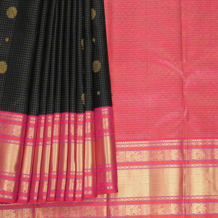 Hayagrivas Handloom Black Kanjivaram Silk Saree with Ganga Jamuna Border KBF804H7-1