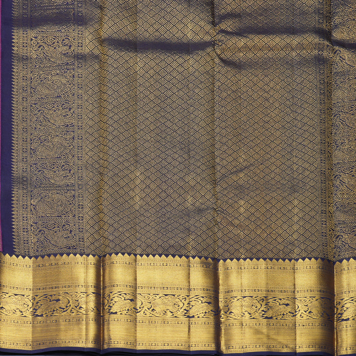 Hayagrivas Handloom Bright Rani Pink Kanjivaram Silk Saree with Navy Blue Border KBF805H1-1