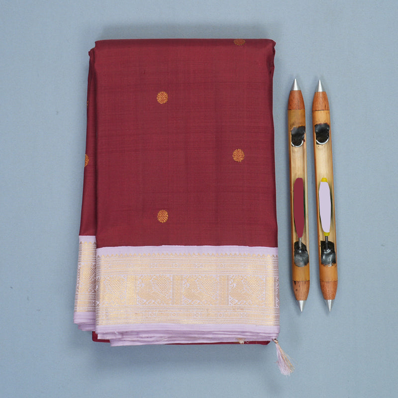 Hayagrivas Handloom Kum Kum Maroon Kanjivaram Silk Saree with Lilac Border KBF805H4-1