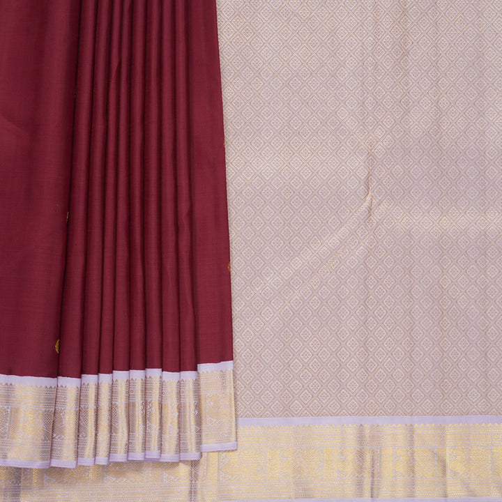 Hayagrivas Handloom Kum Kum Maroon Kanjivaram Silk Saree with Lilac Border KBF805H4-1