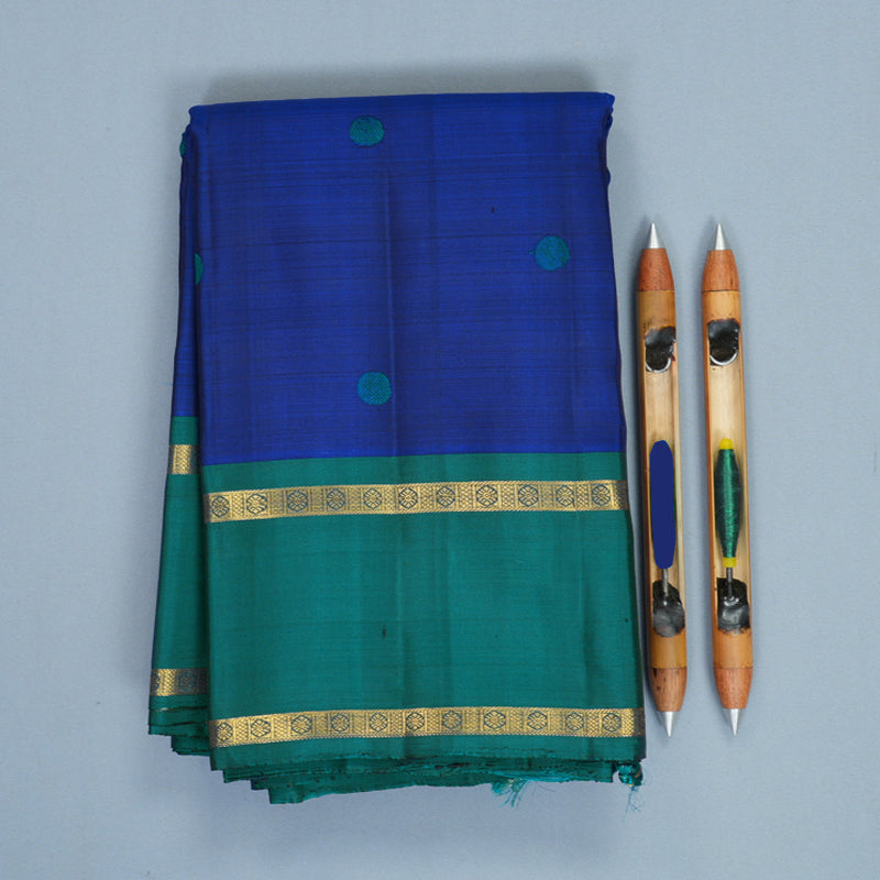 Hayagrivas Handloom MS Blue Kanjivaram Silk Saree with Ramar Green Border KBF805H5-1