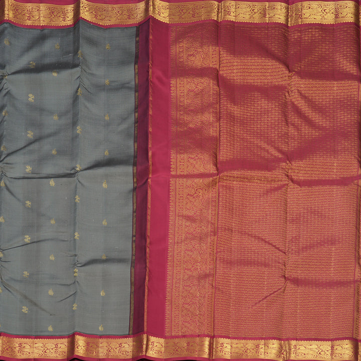 Hayagrivas Handloom Grey Kanjivaram Silk Saree with Maroon Border KBF806H1-3