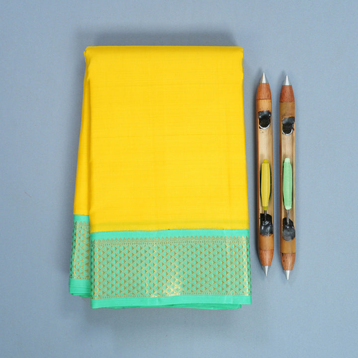 Hayagrivas Handloom Yellow Kanjivaram Silk Saree with Sea Green Border KBF806H2-1