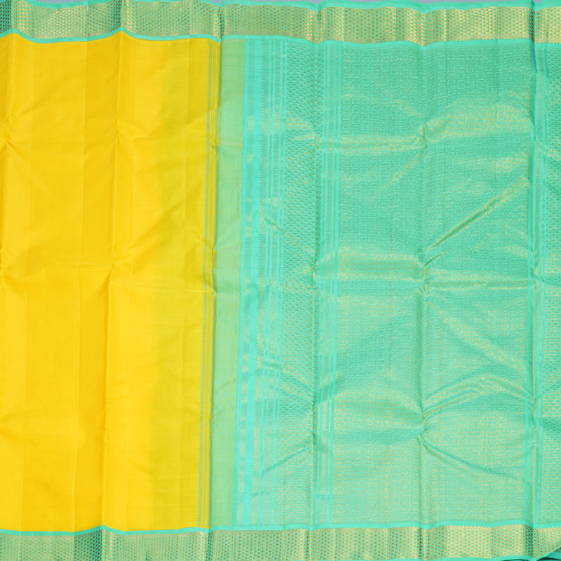 Hayagrivas Handloom Yellow Kanjivaram Silk Saree with Sea Green Border KBF806H2-1