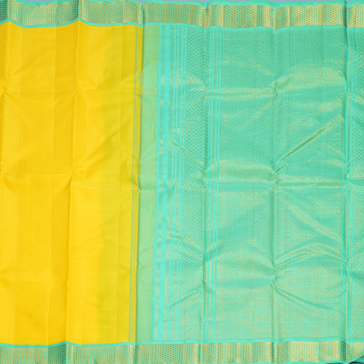 Hayagrivas Handloom Yellow Kanjivaram Silk Saree with Sea Green Border KBF806H2-1