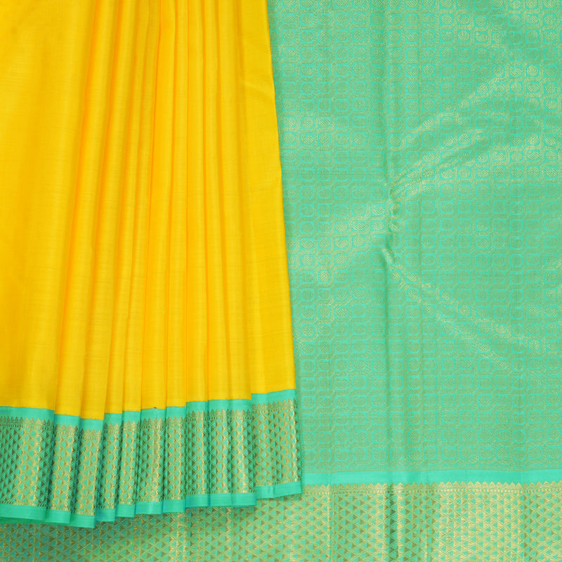 Hayagrivas Handloom Yellow Kanjivaram Silk Saree with Sea Green Border KBF806H2-1