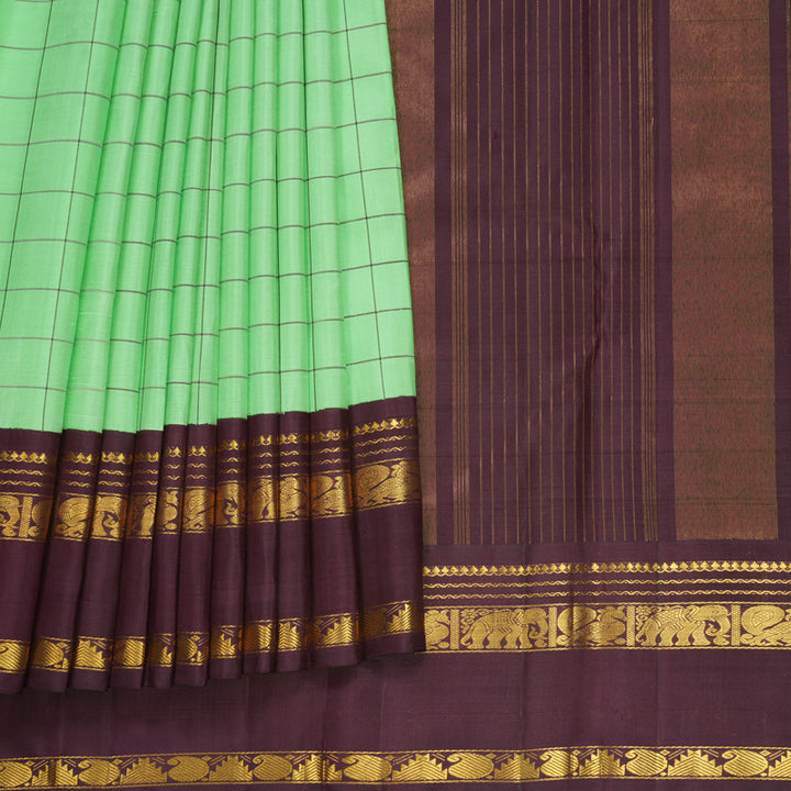 Hayagrivas Handloom Pista Green Kanjivaram Silk Saree with Burgundy Border KBF806H2-2