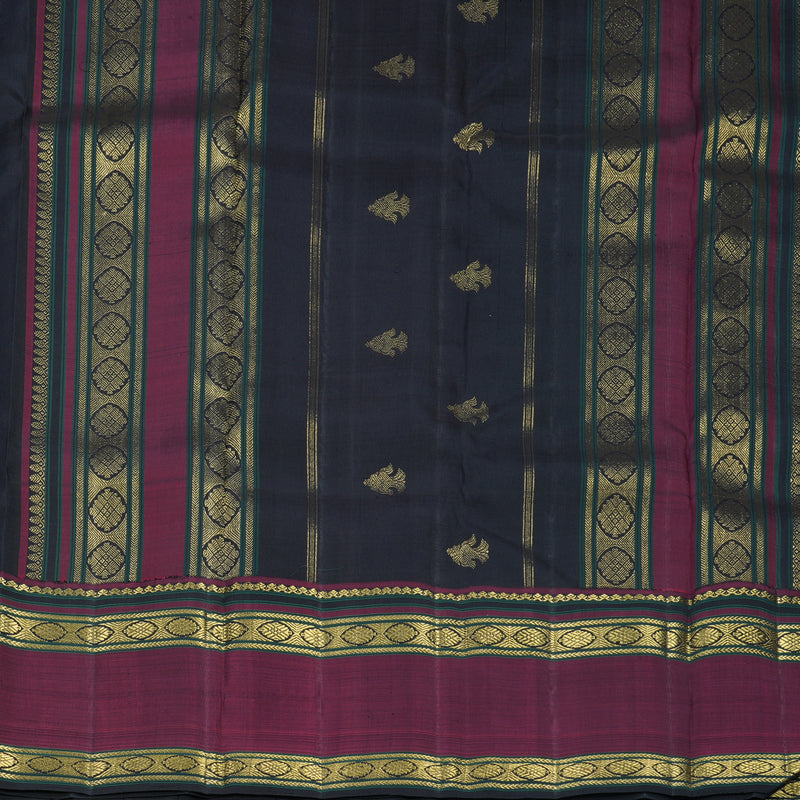 Hayagrivas Handloom Black Kanjivaram Silk Saree with Wine Border KBF807H12-1