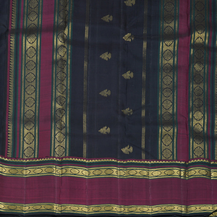 Hayagrivas Handloom Black Kanjivaram Silk Saree with Wine Border KBF807H12-1