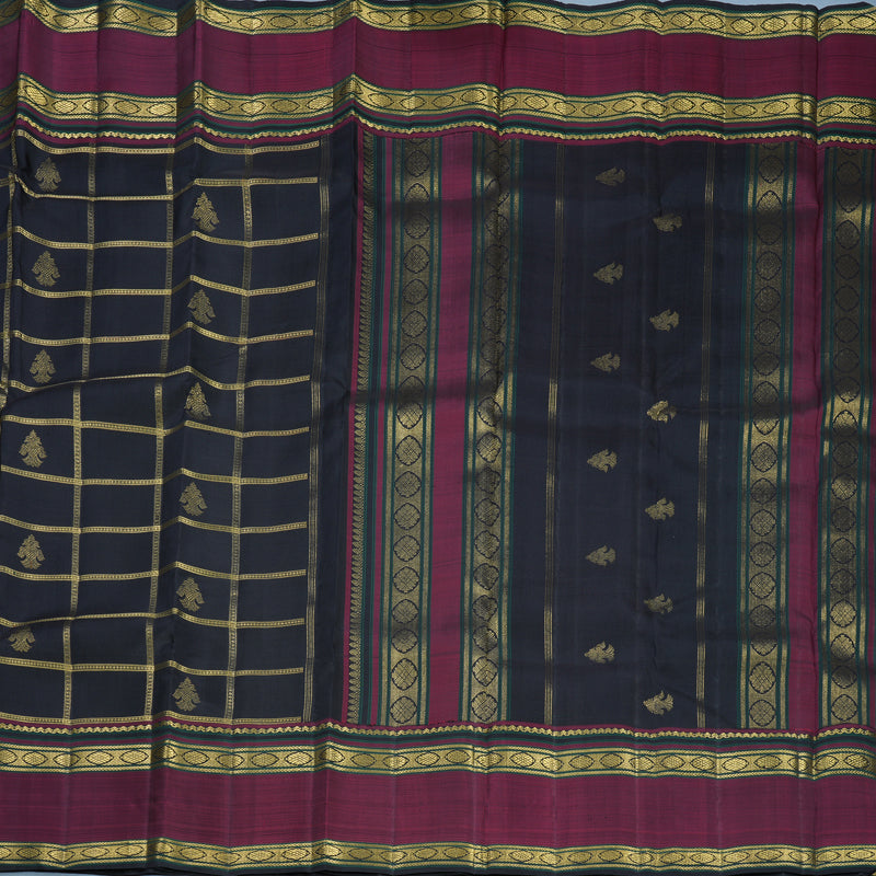 Hayagrivas Handloom Black Kanjivaram Silk Saree with Wine Border KBF807H12-1