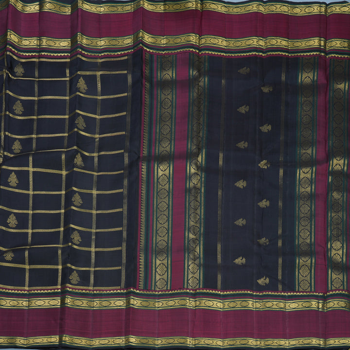Hayagrivas Handloom Black Kanjivaram Silk Saree with Wine Border KBF807H12-1