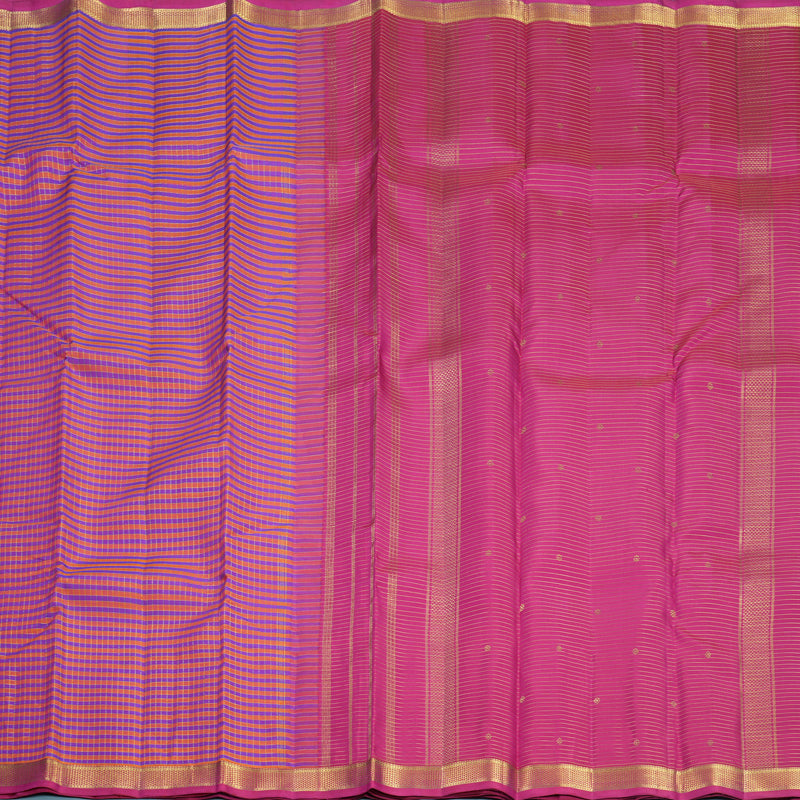 Hayagrivas Handloom Orange &amp; Purple Checks Kanjivaram Silk Saree with Pink Border KBF807H13-1