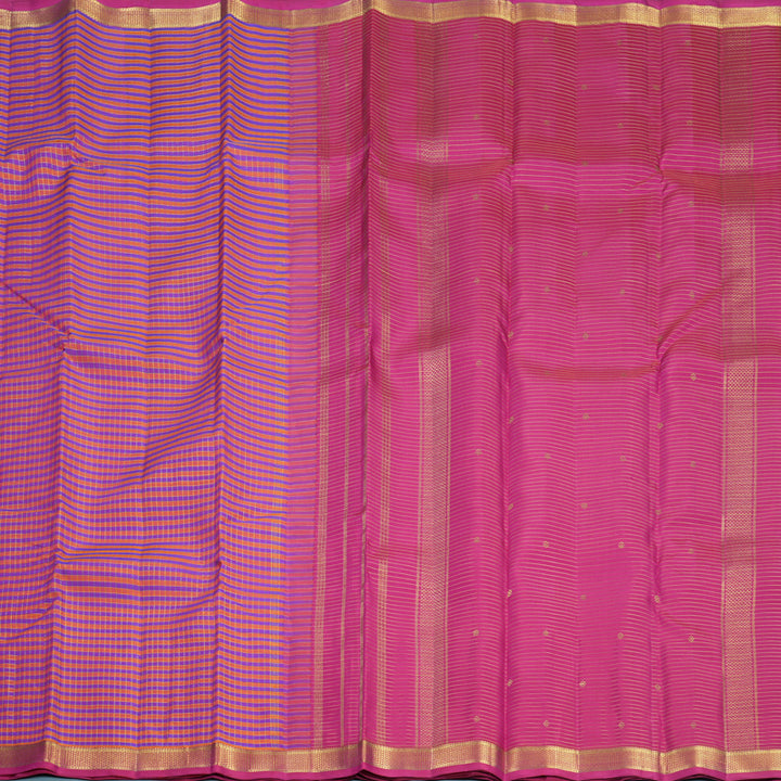 Hayagrivas Handloom Orange &amp; Purple Checks Kanjivaram Silk Saree with Pink Border KBF807H13-1