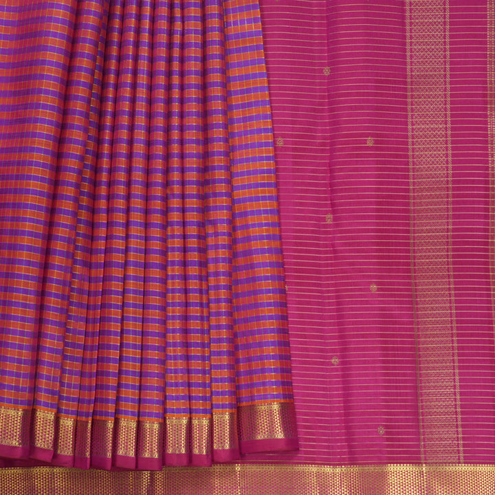 Hayagrivas Handloom Orange &amp; Purple Checks Kanjivaram Silk Saree with Pink Border KBF807H13-1