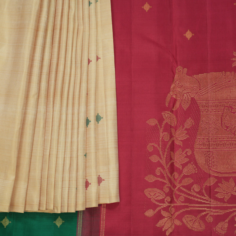 Hayagrivas Handloom Beige Kanjivaram Silk Saree KBF807H2-1