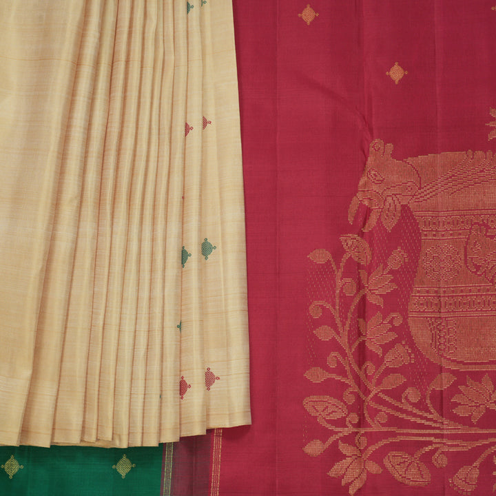 Hayagrivas Handloom Beige Kanjivaram Silk Saree KBF807H2-1