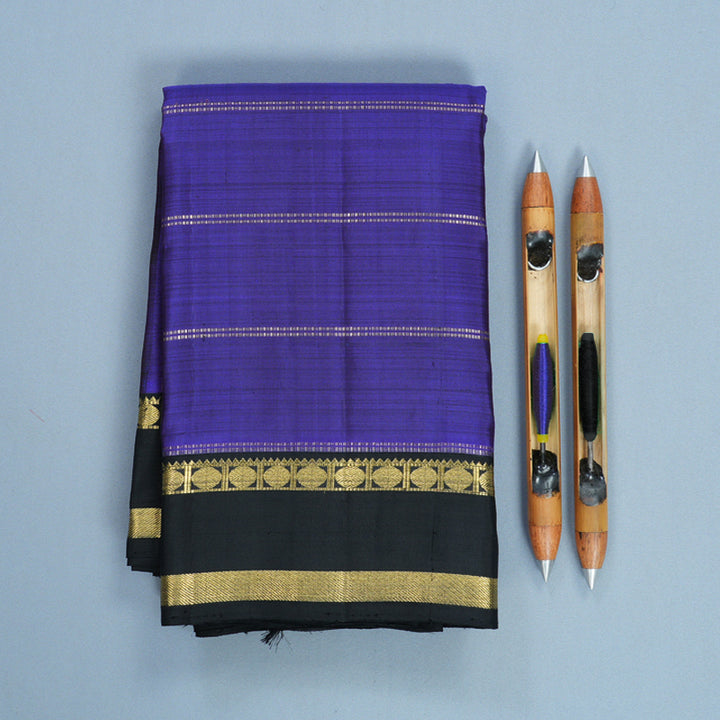 Hayagrivas Handloom Purplish-Blue Kanjivaram Silk Saree with Black Border KBF807H6-1