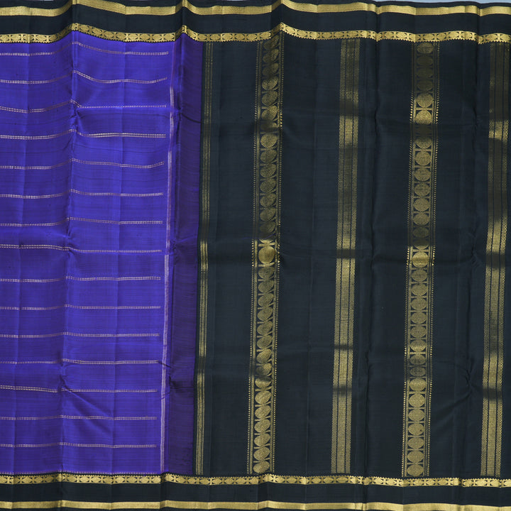 Hayagrivas Handloom Purplish-Blue Kanjivaram Silk Saree with Black Border KBF807H6-1