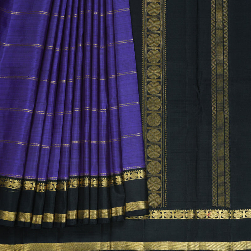 Hayagrivas Handloom Purplish-Blue Kanjivaram Silk Saree with Black Border KBF807H6-1