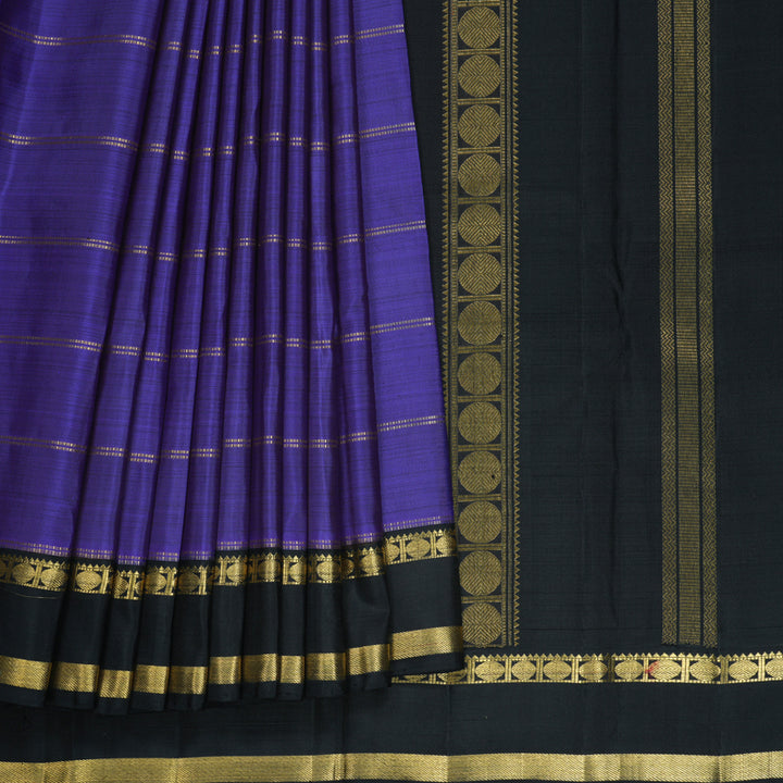 Hayagrivas Handloom Purplish-Blue Kanjivaram Silk Saree with Black Border KBF807H6-1