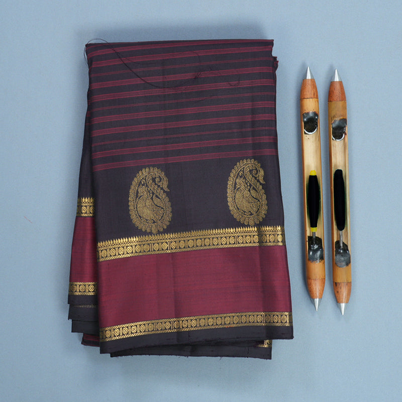Hayagrivas Handloom Deep Jamun Kanjivaram Silk Saree with Wine Maroon Border KBF807H7-1
