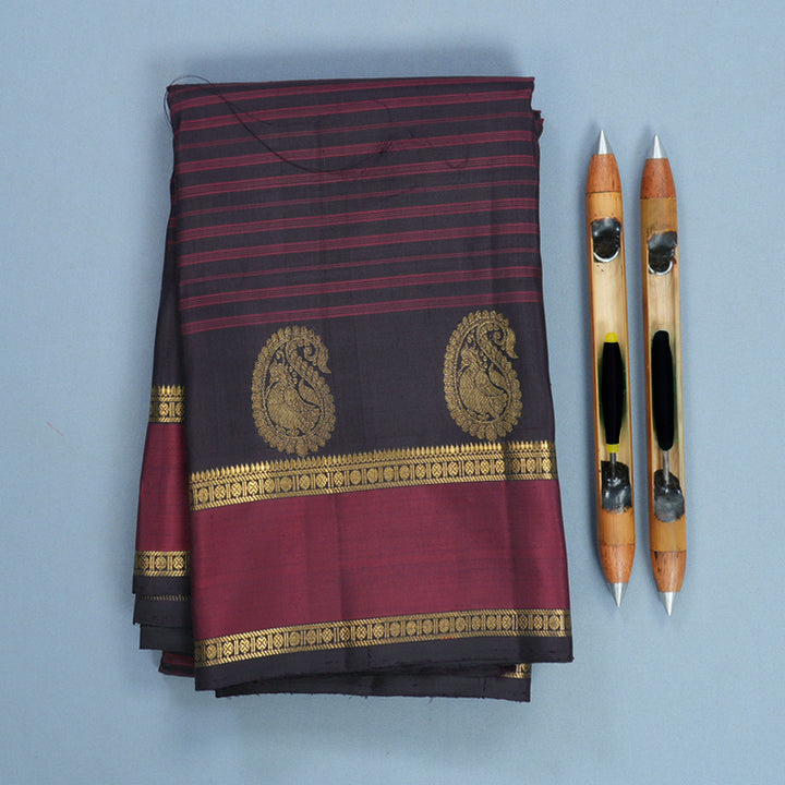 Hayagrivas Handloom Deep Jamun Kanjivaram Silk Saree with Wine Maroon Border KBF807H7-1