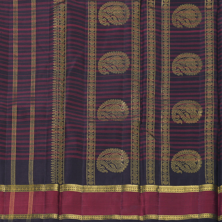 Hayagrivas Handloom Deep Jamun Kanjivaram Silk Saree with Wine Maroon Border KBF807H7-1