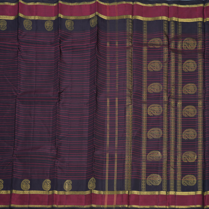 Hayagrivas Handloom Deep Jamun Kanjivaram Silk Saree with Wine Maroon Border KBF807H7-1