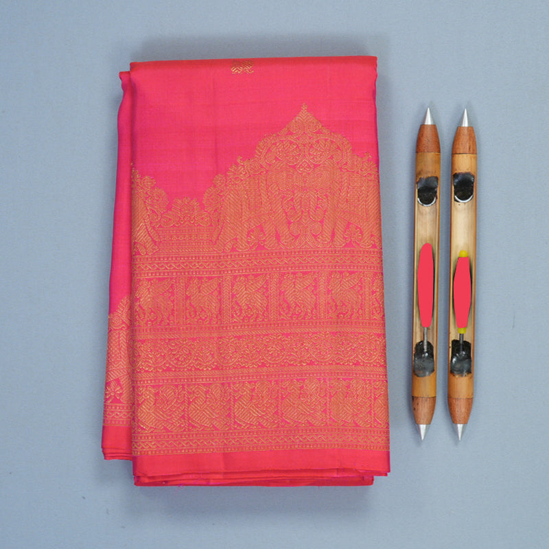 Hayagrivas Handloom Reddish-Pink Kanjivaram Silk Saree KBF808H3-2