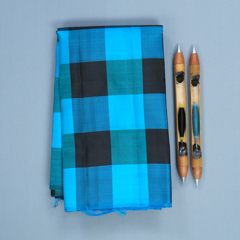 Hayagrivas Handloom Blue &amp; Black Checks Kanjivaram Silk Saree KBF811H1-1